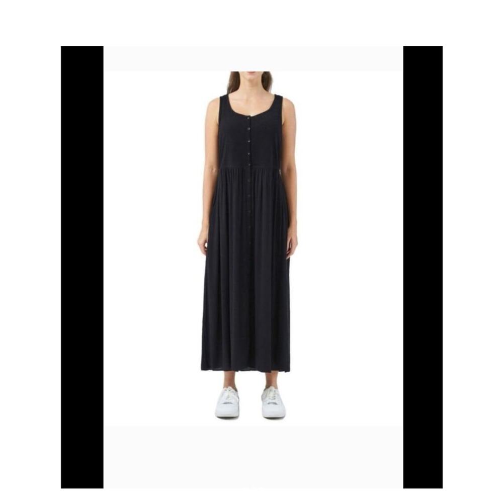 Frye Easy Button Front casual fall sleeveles long Midi maxi Dress black New S